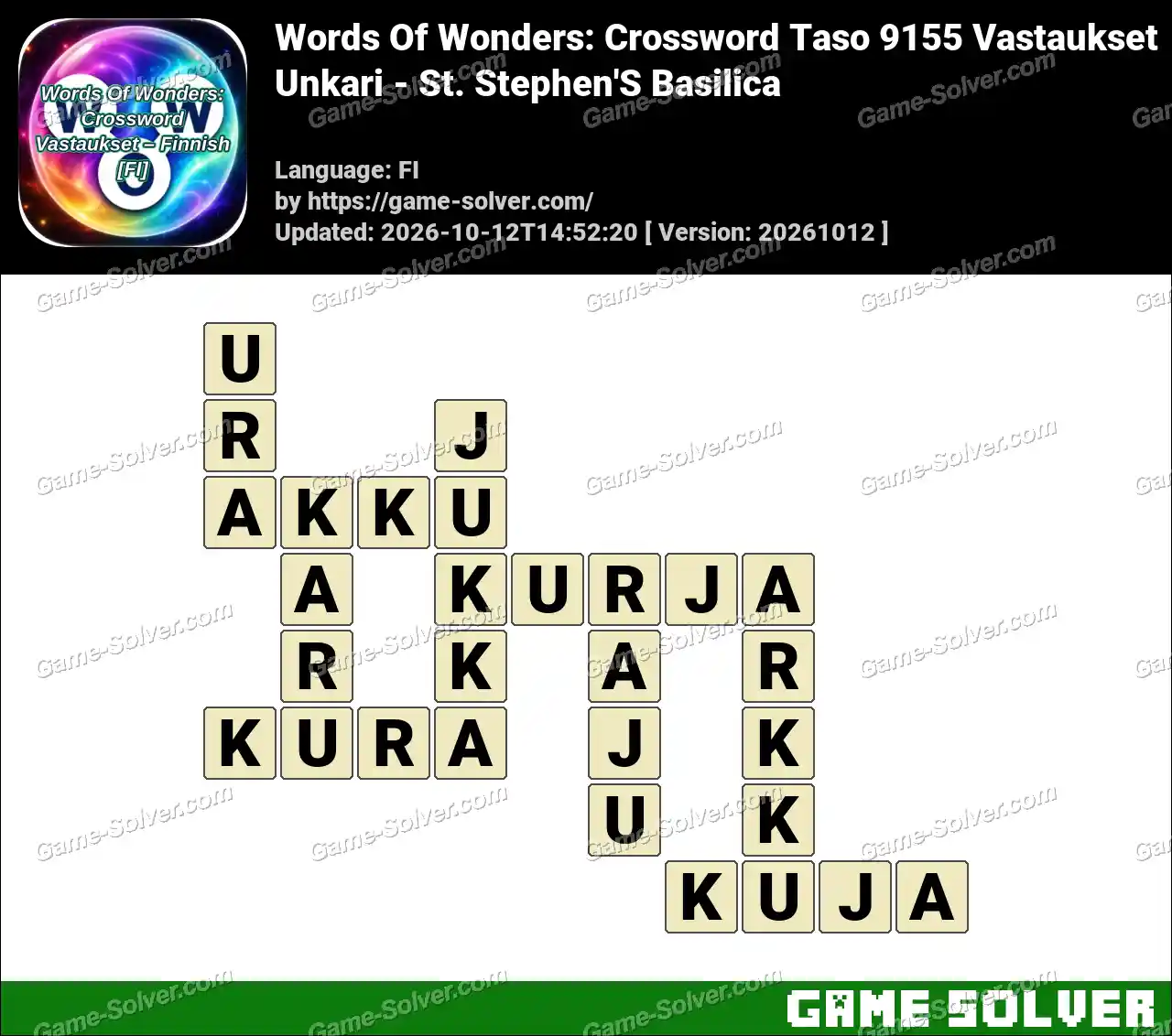 Words Of Wonders: Crossword Taso 9155 Vastaukset – Unkari – St. Stephen’S Basilica